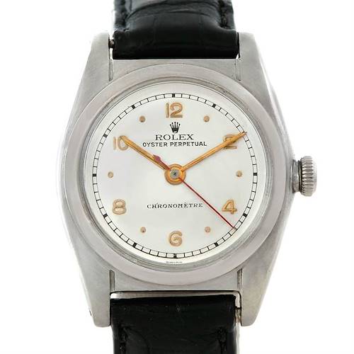 This image shows a frontal view of a Rolex Vintage Collection 2940 Men's Stainless Steel Silver Dial 2940 Men's Stainless Steel Silver Dial wristwatch, featuring its dial, bezel, crown, and strap.