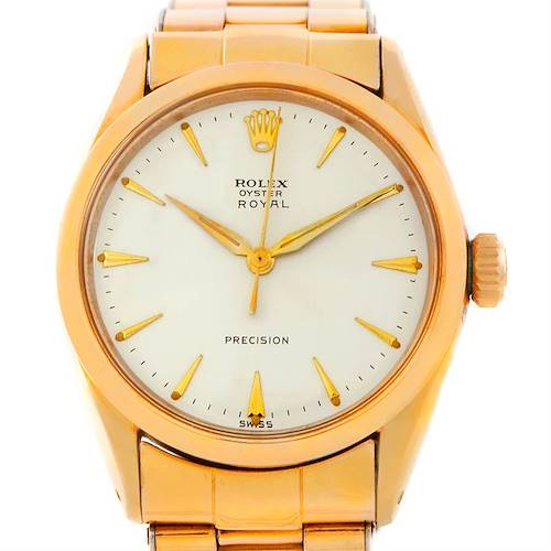 The Rolex Vintage Collection 6426 Men's Silver Dial 6426 Men's Silver Dial model is shown from a front angle, displaying the face, hands, markers, crown, and part of the bracelet.