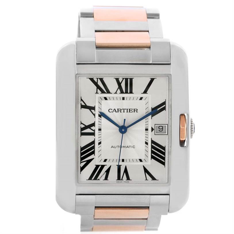 The image shows a frontal view of the Cartier Tank Anglaise W5310006 Men's Steel and Gold (two tone) Silver Dial W5310006 Men's Steel and Gold (two tone) Silver Dial watch, featuring the watch face and part of the bracelet.