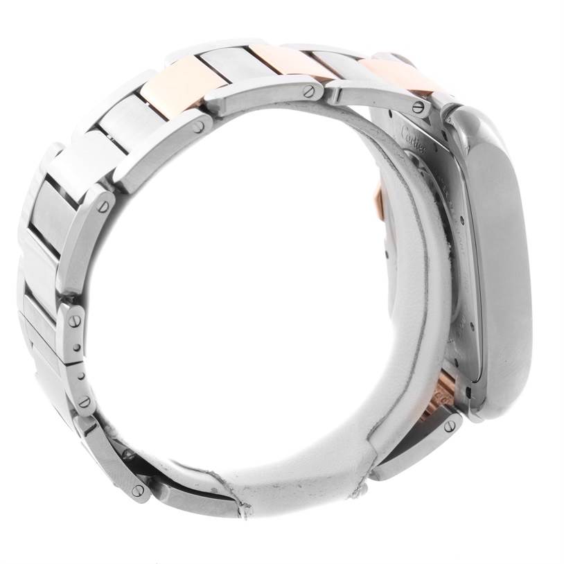 The image shows a side view of the bracelet and case of a Cartier Tank Anglaise W5310006 Men's Steel and Gold (two tone) Silver Dial W5310006 Men's Steel and Gold (two tone) Silver Dial watch.