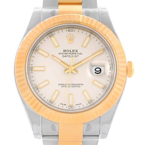 The image shows a Rolex Datejust 41 116333ISO Men's Steel and Gold (two tone) Beige Dial 116333ISO Men's Steel and Gold (two tone) Beige Dial watch from a front angle, displaying the dial, bezel, and part of the bracelet.