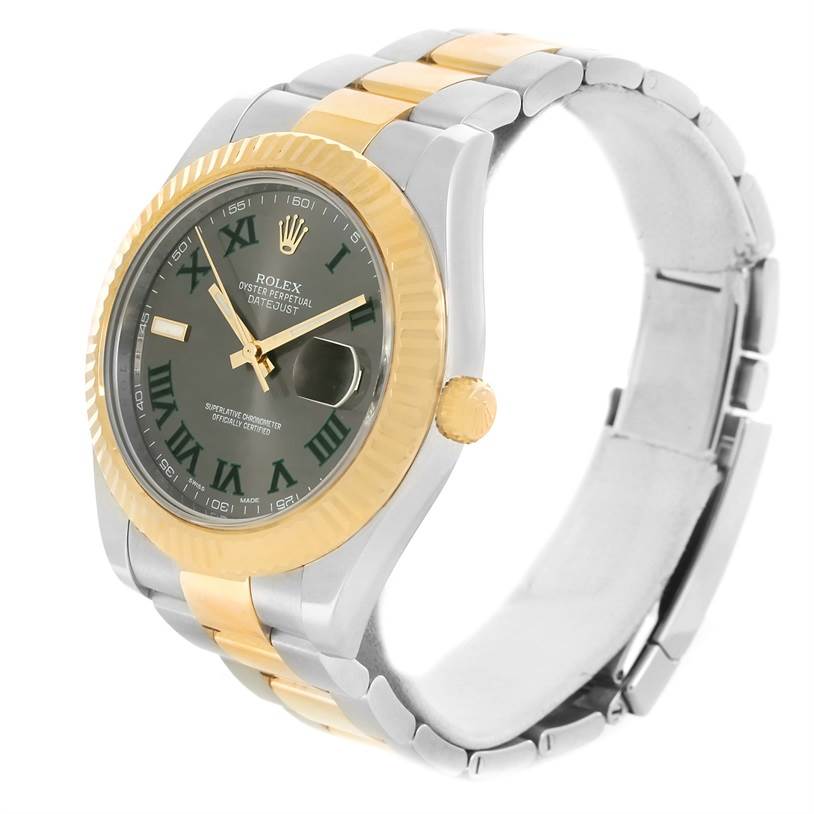 This image shows a Rolex Datejust 41 116333 Men's Steel and Gold (two tone) Grey Dial 116333 Men's Steel and Gold (two tone) Grey Dial watch at a three-quarter angle, highlighting its two-tone bracelet and fluted bezel.