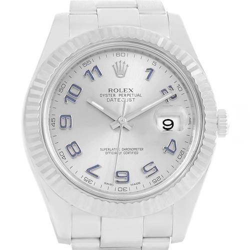 The image shows a frontal view of the Rolex Datejust 41 116334 Men's Stainless Steel Grey Dial 116334 Men's Stainless Steel Grey Dial watch, displaying the dial, bezel, and part of the bracelet.