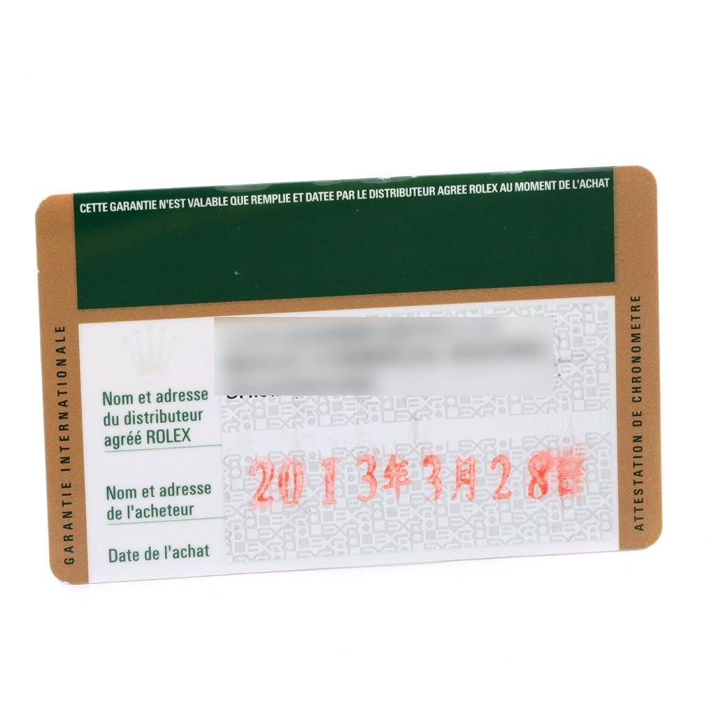 The image shows the warranty card for the Rolex Datejust 41 116333 Men's Steel and Gold (two tone) Beige Dial 116333 Men's Steel and Gold (two tone) Beige Dial model.