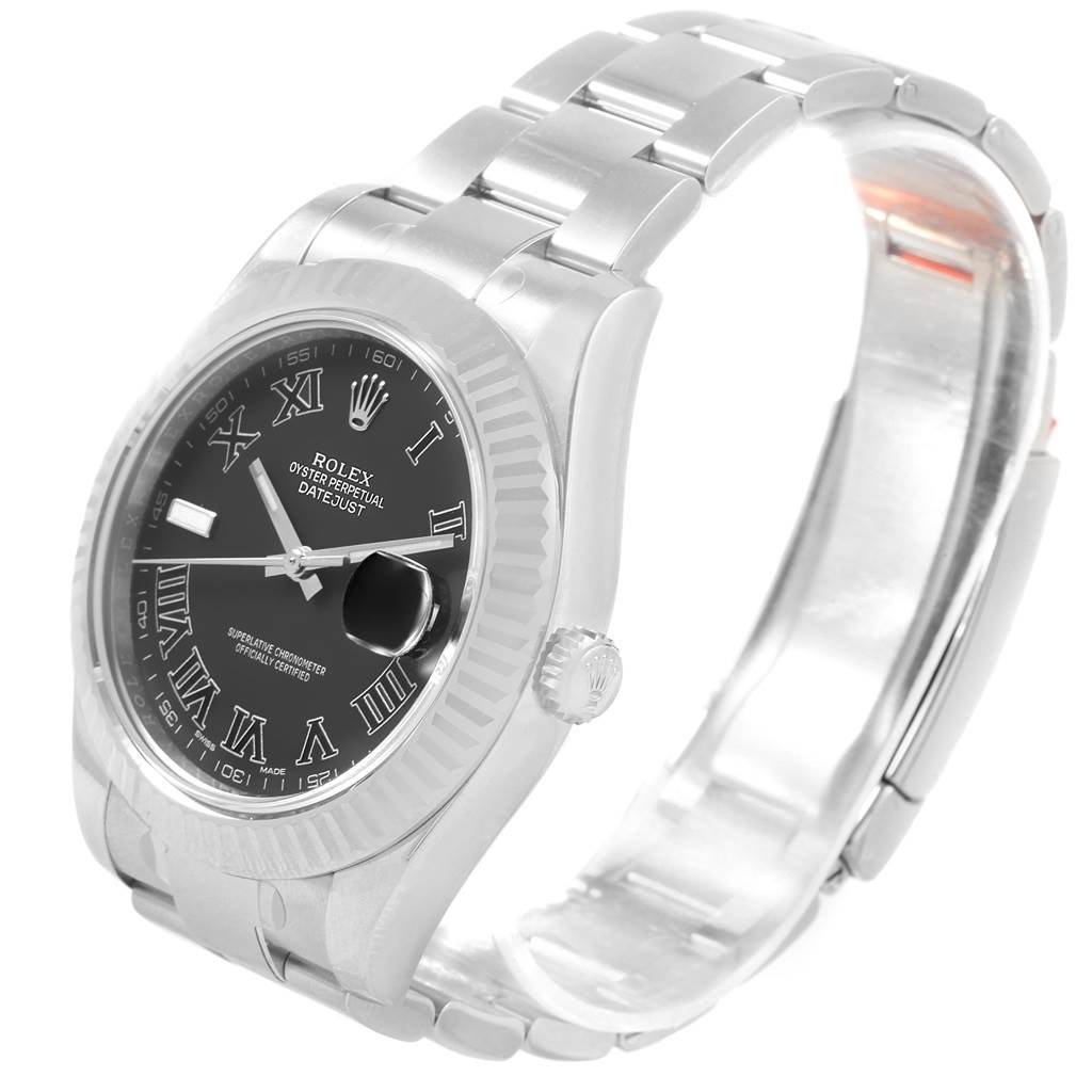 The image shows a Rolex Datejust 41 116334 Men's Stainless Steel Grey Dial 116334 Men's Stainless Steel Grey Dial watch from a three-quarter angle, highlighting the face, bezel, crown, and bracelet.