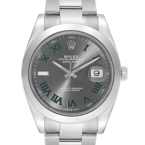 The image shows a front-facing view of a Rolex Datejust 41 126300 Men's Stainless Steel Grey Dial 126300 Men's Stainless Steel Grey Dial watch, displaying its dial, hands, and bracelet.