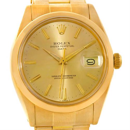 The image shows a frontal view of a Rolex President 1500 Men's Yellow Gold Champagne Dial 1500 Men's Yellow Gold Champagne Dial model watch, highlighting its face, bezel, crown, and bracelet.