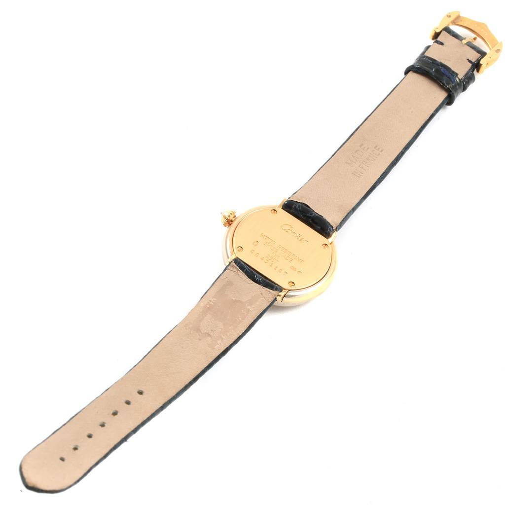 This image shows the back view of the Cartier Trinity W200246 Women's Yellow Gold Beige Dial W200246 Women's Yellow Gold Beige Dial model watch, including its case back, straps, and buckle.