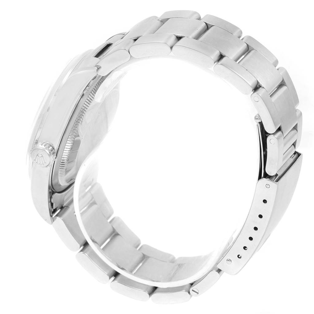 This image shows a side view of a Rolex Datejust 16200 Men's Stainless Steel Silver Dial 16200 Men's Stainless Steel Silver Dial watch, highlighting its bracelet and clasp.