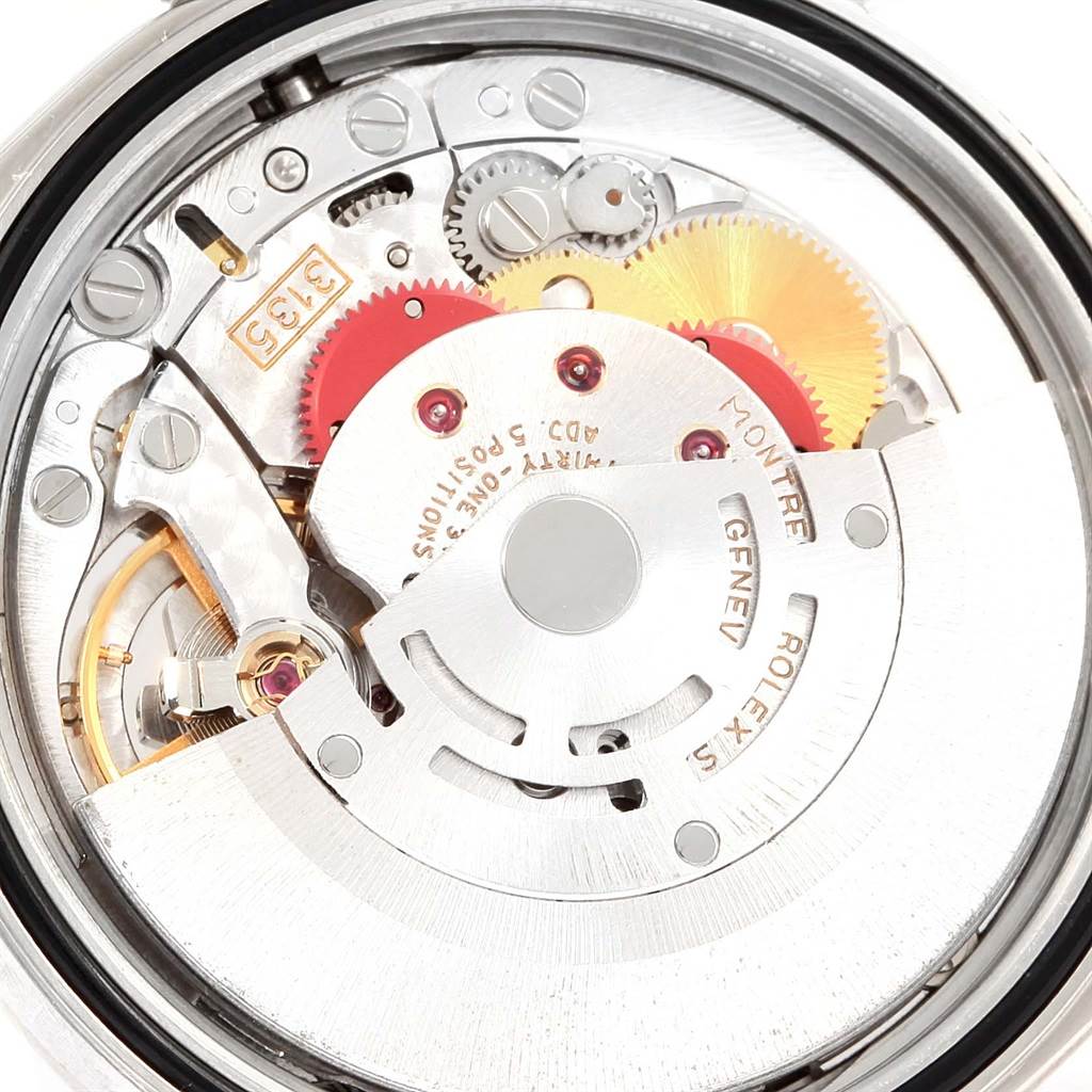 The image shows the internal mechanism and movement of a Rolex Datejust 16200 Men's Stainless Steel Silver Dial 16200 Men's Stainless Steel Silver Dial watch from a top-down angle.