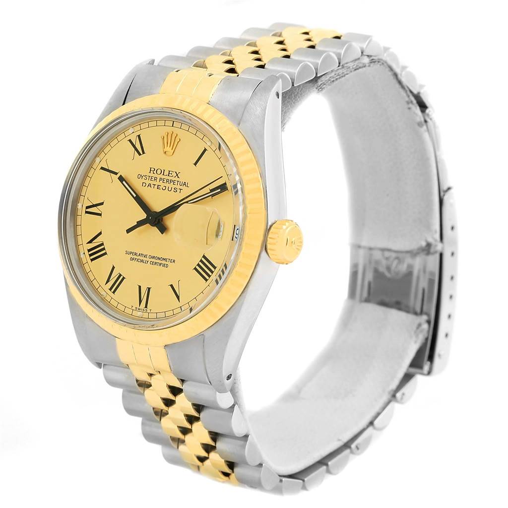 The image shows a Rolex Datejust 16013 Men's Stainless Steel Champagne Dial 16013 Men's Stainless Steel Champagne Dial watch at a slight angle, highlighting the face, crown, and two-tone bracelet.