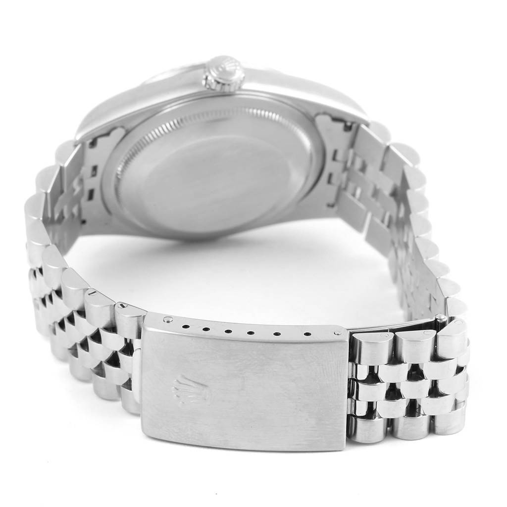 The image shows the case back, crown, and bracelet clasp of a Rolex Datejust 16234 Men's Stainless Steel Blue Dial 16234 Men's Stainless Steel Blue Dial watch from a rear angle.