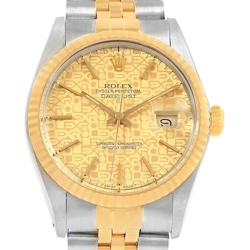 The image shows a frontal view of the Rolex Datejust 16013 Men's Stainless Steel Champagne Dial 16013 Men's Stainless Steel Champagne Dial watch, highlighting the dial, bezel, crown, and part of the bracelet.