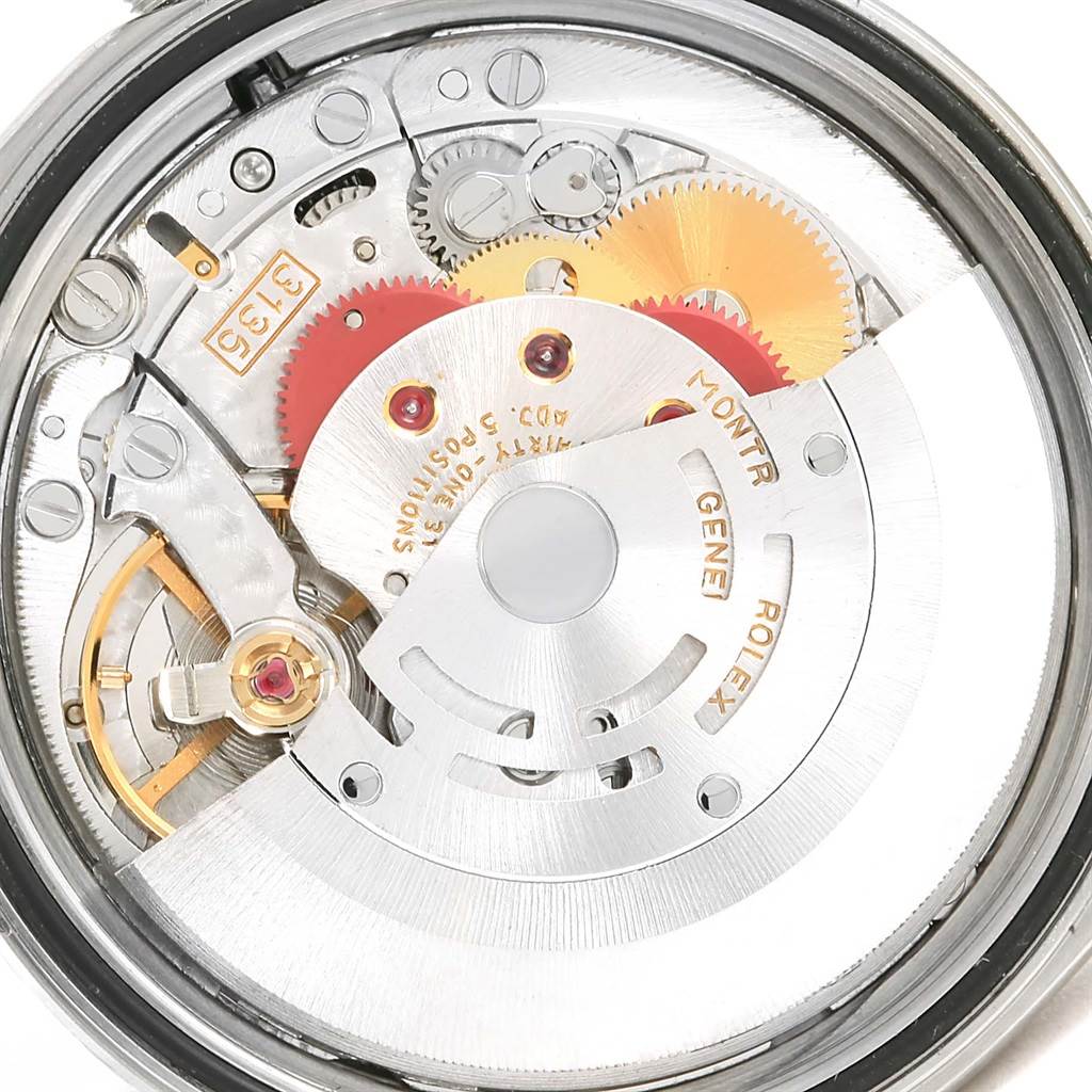 This image shows a close-up view of the inner mechanical movement of a Rolex Datejust 16234 Stainless Steel Silver Dial 16234 Stainless Steel Silver Dial watch.