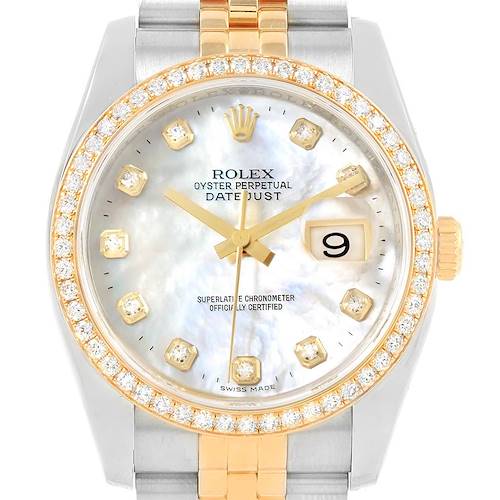 The image shows a front view of a Rolex Datejust 116243 Men's Stainless Steel Silver Dial 116243 Men's Stainless Steel Silver Dial watch, highlighting the dial, bezel, and bracelet.