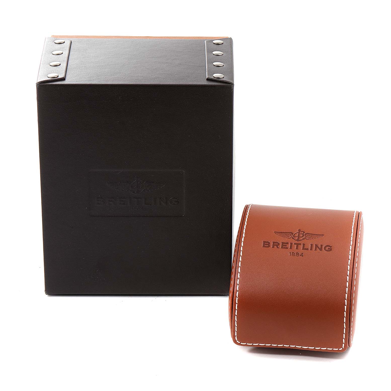 The image shows the box packaging and leather case for the Breitling Professional Series V73330 Men's Titanium Blue Dial V73330 Men's Titanium Blue Dial watch.