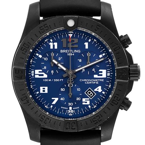 This image shows the front view of a Breitling Professional Series V73330 Men's Titanium Blue Dial V73330 Men's Titanium Blue Dial watch displaying its face, bezel, and band attachment.