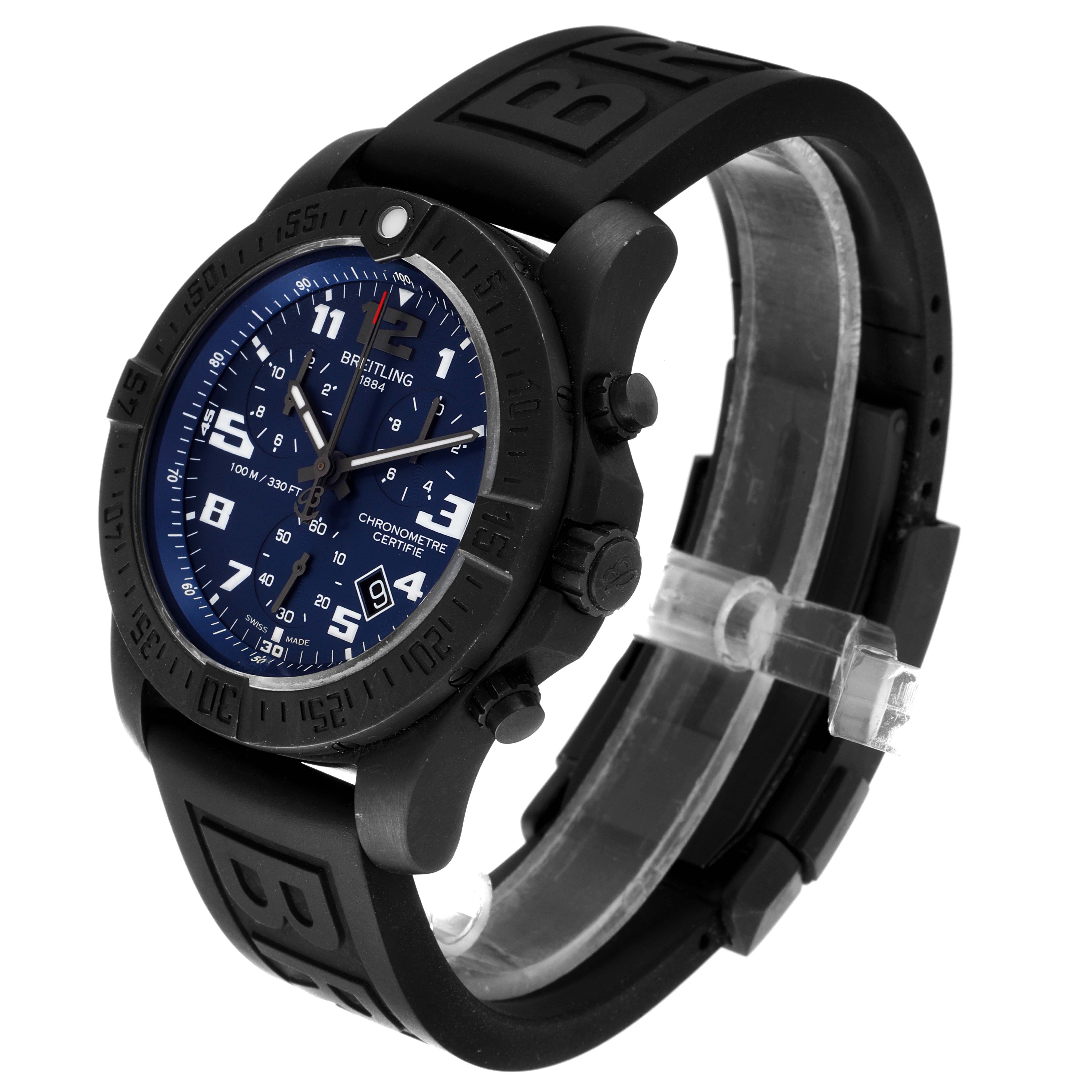 The Breitling Professional Series V73330 Men's Titanium Blue Dial V73330 Men's Titanium Blue Dial watch is shown at an angled view, highlighting its face, bezel, and strap.