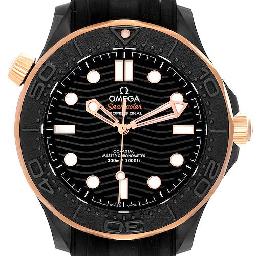 The image shows a front view of the Omega Seamaster 210.62.44.20.01.00 Men's Ceramic Black Dial 210.62.44.20.01.00 Men's Ceramic Black Dial watch, displaying the face, bezel, and strap.