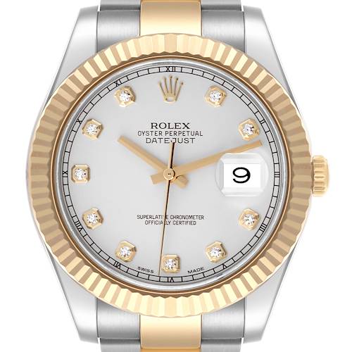The Rolex Datejust 41 116333 Men's Steel and Gold (two tone) Silver Dial 116333 Men's Steel and Gold (two tone) Silver Dial is shown from a front angle, highlighting the dial, fluted bezel, and part of the bracelet.