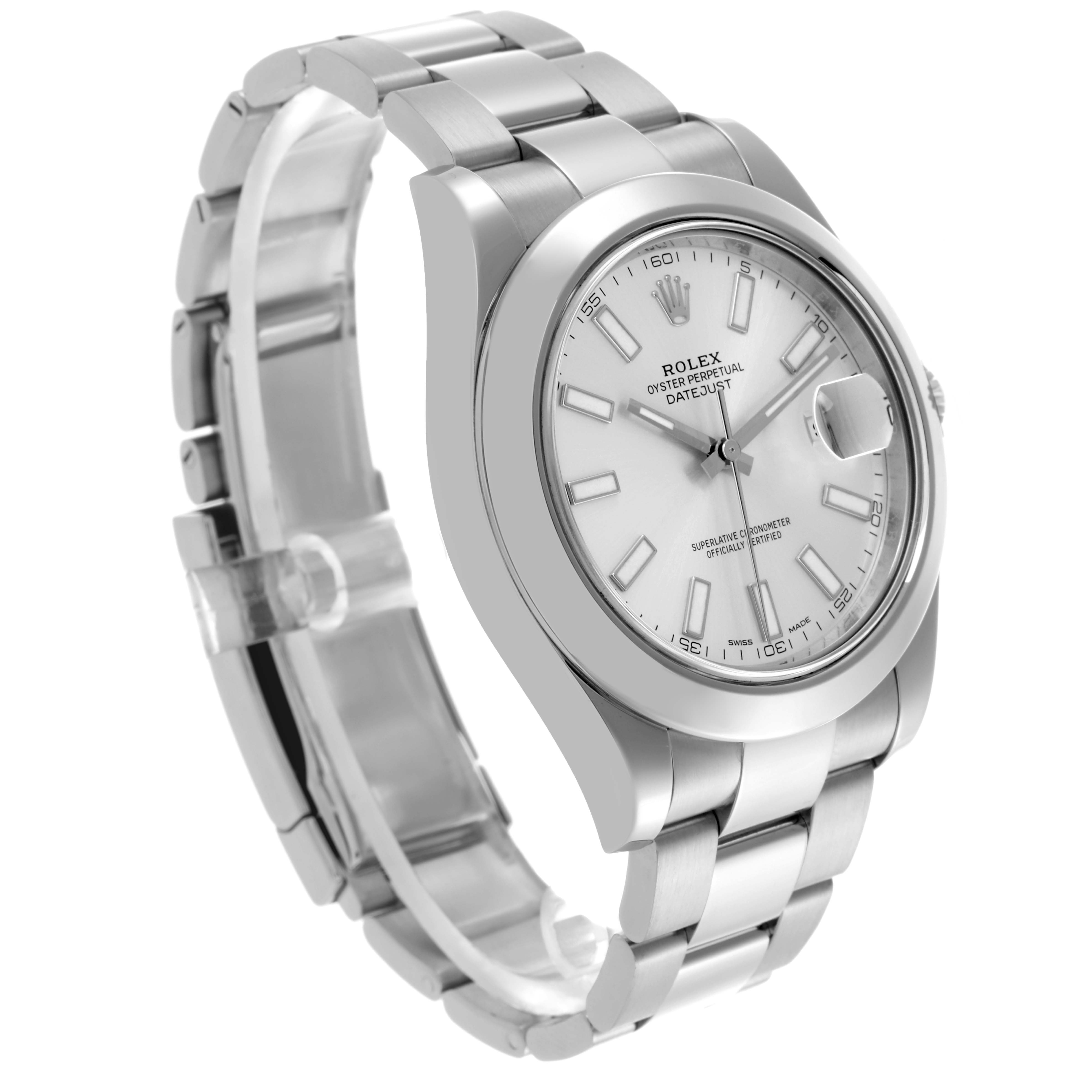 The Rolex Datejust 41 116300 Men's Stainless Steel Silver Dial 116300 Men's Stainless Steel Silver Dial watch is shown at a three-quarter angle, highlighting the dial, case, and bracelet.