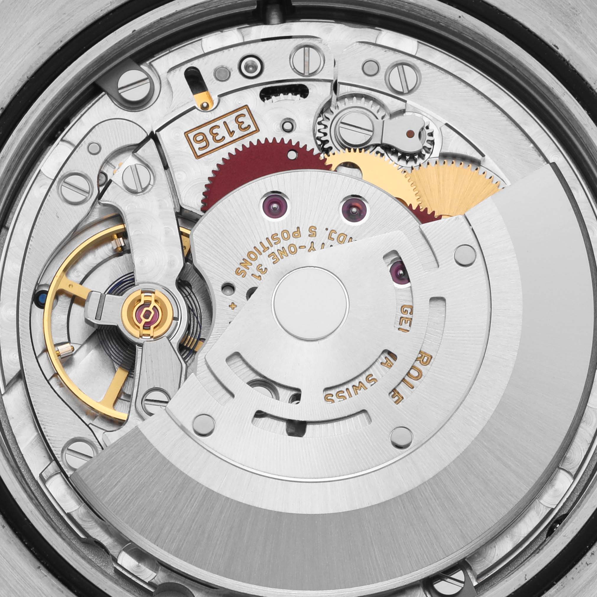 The image shows a close-up of the movement mechanism in the Rolex Datejust 41 116300 Men's Stainless Steel Silver Dial 116300 Men's Stainless Steel Silver Dial watch.