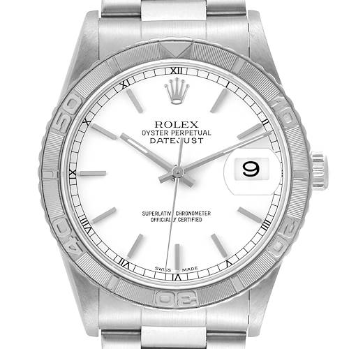 The Turn-o-Graph model by Rolex is shown from the front, displaying the dial, bezel, and bracelet.