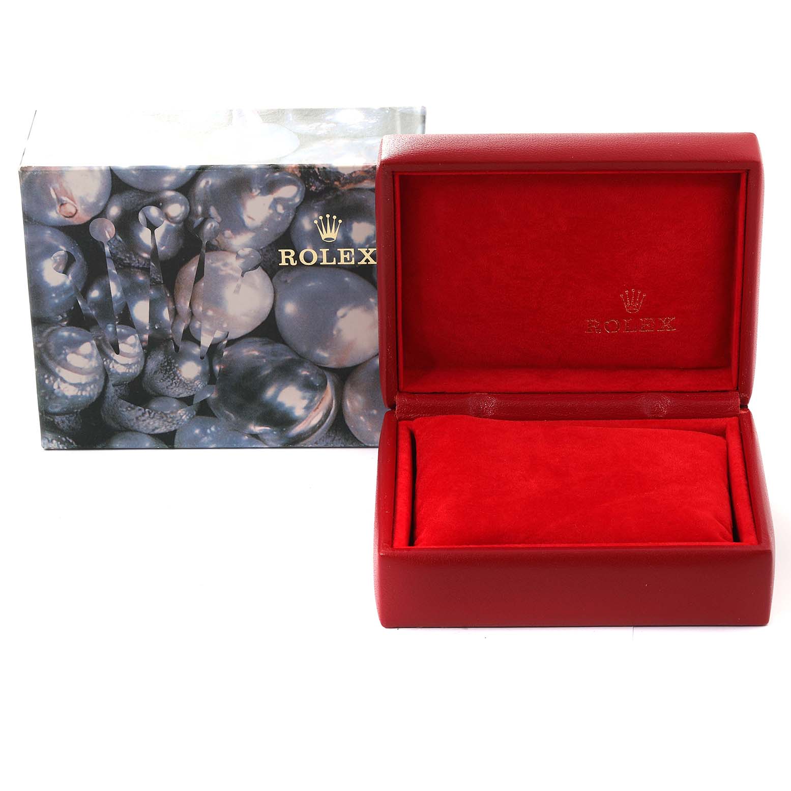 The image shows a Rolex Yacht-Master 169622 Women's Stainless Steel Silver Dial 169622 Women's Stainless Steel Silver Dial watch box and packaging, with the box open to reveal the red interior.