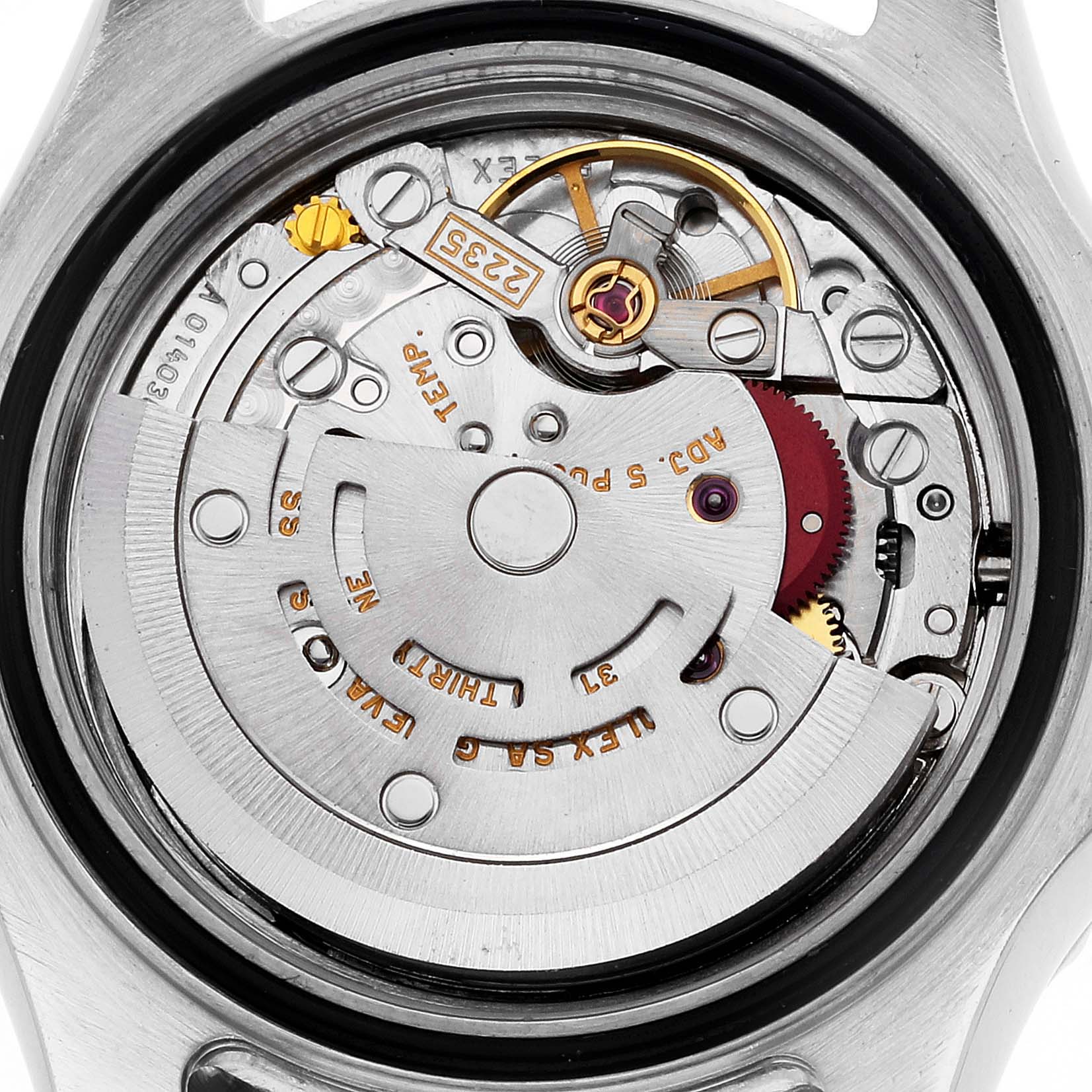 The image shows a close-up of the internal movement mechanism of a Rolex Yacht-Master 169622 Women's Stainless Steel Silver Dial 169622 Women's Stainless Steel Silver Dial watch.