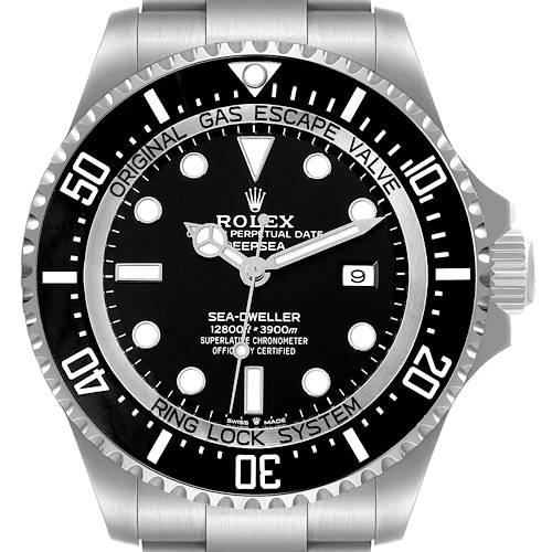 The image shows a front view of the Rolex Sea-Dweller 126660 Men's Stainless Steel Black Dial 126660 Men's Stainless Steel Black Dial watch, displaying its bezel, dial, hands, and date window.