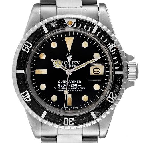 The image shows a close-up front view of a Rolex Submariner 1680 Men's Stainless Steel Black Dial 1680 Men's Stainless Steel Black Dial watch, displaying the dial, bezel, and part of the bracelet.