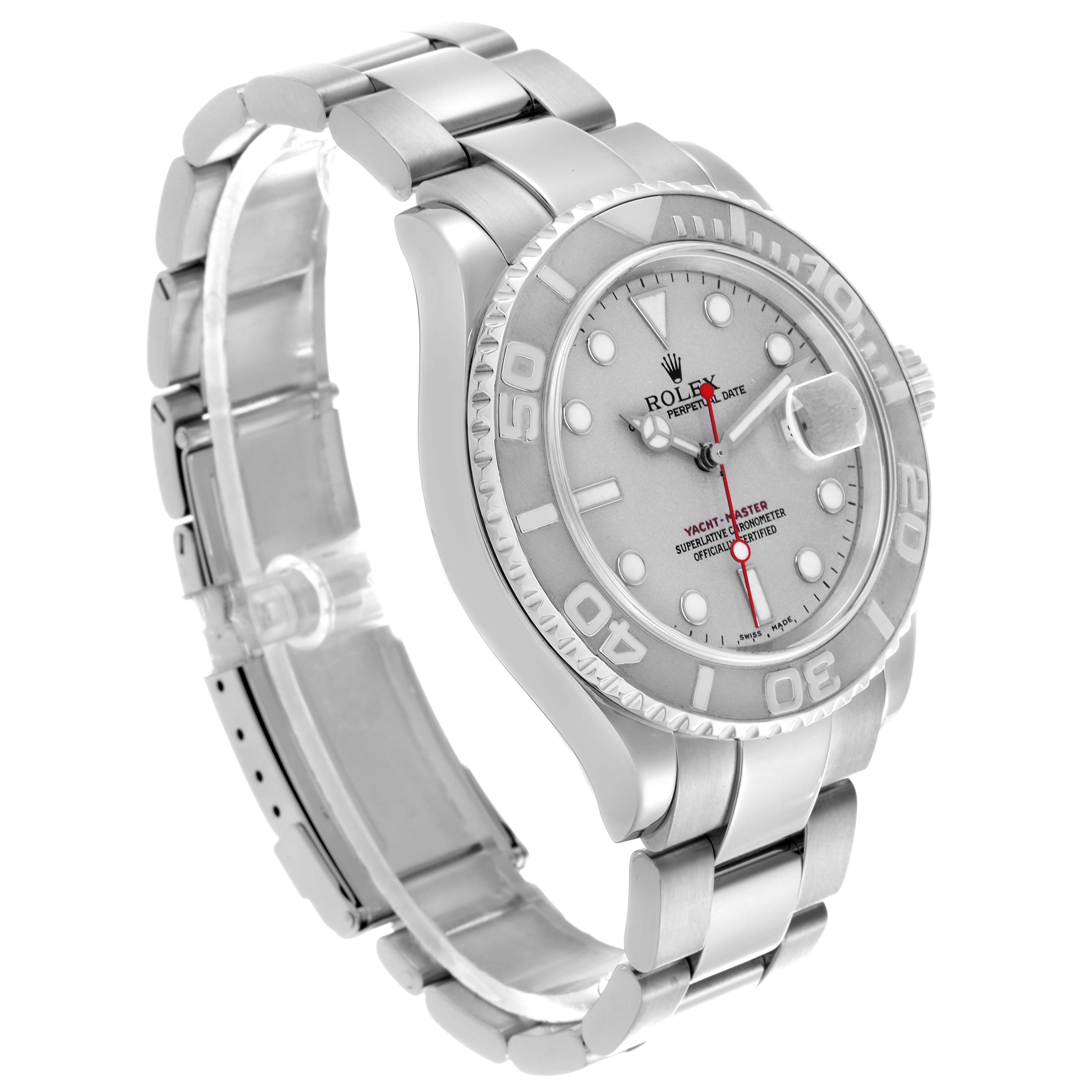 The Rolex Yacht-Master 16622 Men's Stainless Steel Silver Dial 16622 Men's Stainless Steel Silver Dial is shown at a slight angle, highlighting the face, bezel, and bracelet.