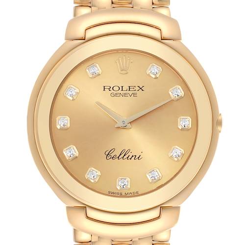 The Rolex Cellini 6623 Men's Yellow Gold Champagne Dial 6623 Men's Yellow Gold Champagne Dial watch is shown from a front angle, highlighting the gold dial, markers, and part of the bracelet.