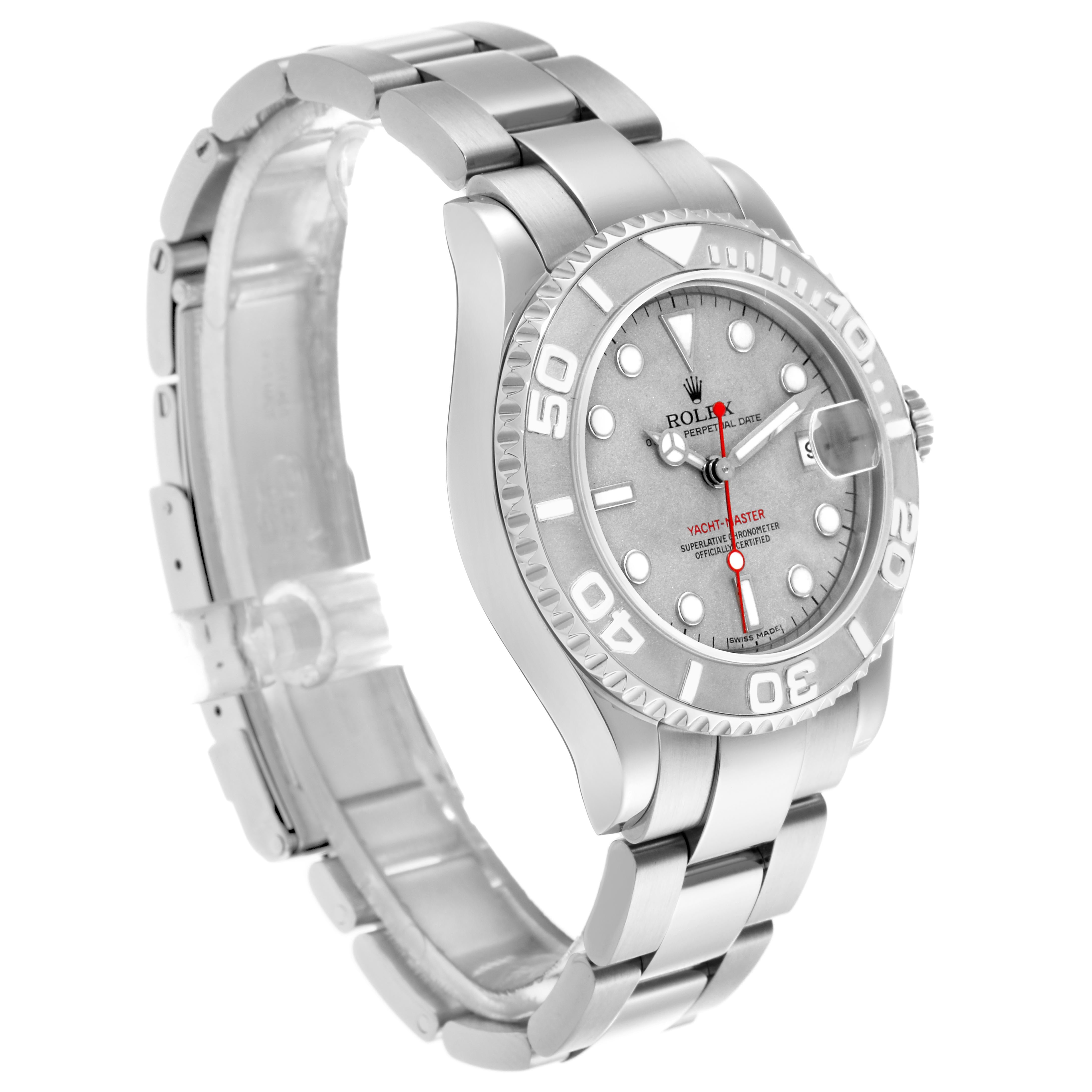 The Rolex Yacht-Master 168622 Men's Stainless Steel Silver Dial 168622 Men's Stainless Steel Silver Dial watch is shown at a three-quarter angle, highlighting the bezel, dial, and bracelet.