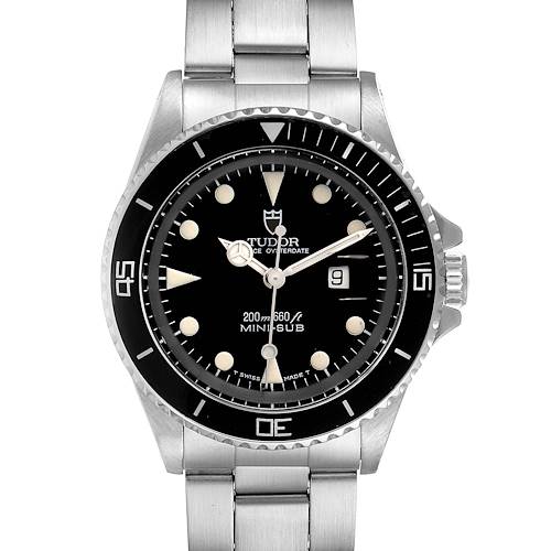 The Prince model by Tudor is shown from a front angle, displaying the dial, bezel, crown, and part of the bracelet.