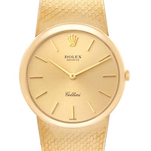 The image displays a front view of a Rolex Cellini 653 Women's Yellow Gold Champagne Dial 653 Women's Yellow Gold Champagne Dial watch, showing the face, hands, crown, and part of the strap.