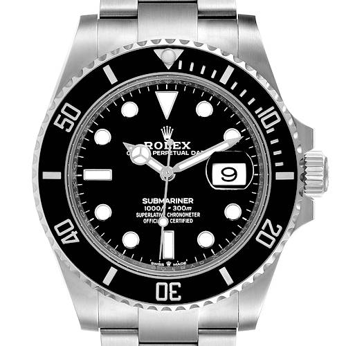 This image shows a front view of a Rolex Submariner 126610 Men's Stainless Steel Black Dial 126610 Men's Stainless Steel Black Dial watch, highlighting the dial, bezel, bracelet, and crown.