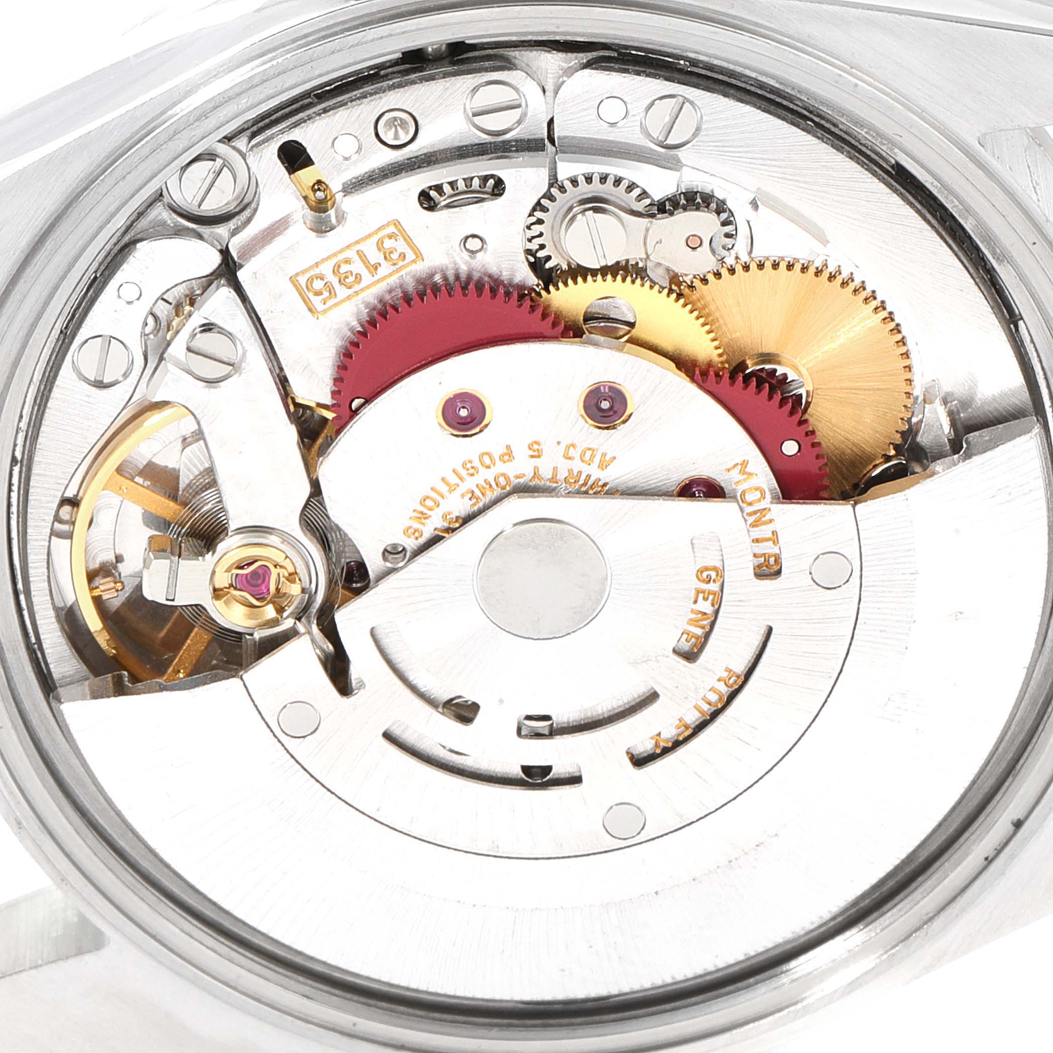 This image shows a close-up of the Rolex Date 15200 Men's Stainless Steel Silver Dial 15200 Men's Stainless Steel Silver Dial model watch movement, highlighting gears and internal mechanical components.