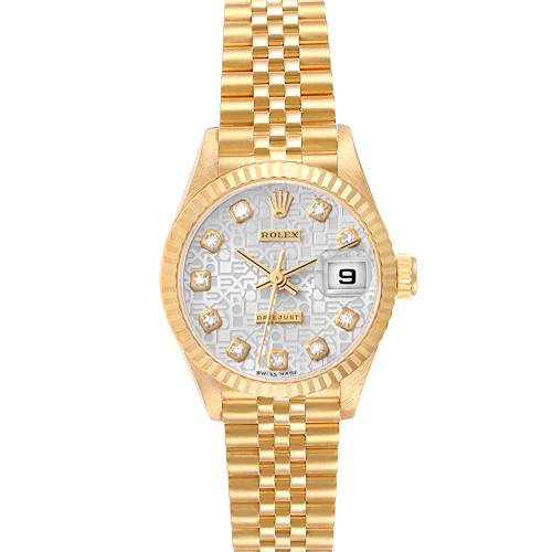 This image shows the front view of a Rolex President 79178 Women's Yellow Gold Silver Dial 79178 Women's Yellow Gold Silver Dial model watch, displaying the dial, band, and date window.
