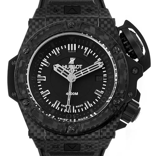 This image shows a direct front view of a Hublot Big Bang 731.QX.1140.RX Men's Titanium Black Dial 731.QX.1140.RX Men's Titanium Black Dial watch, highlighting its face and case details.