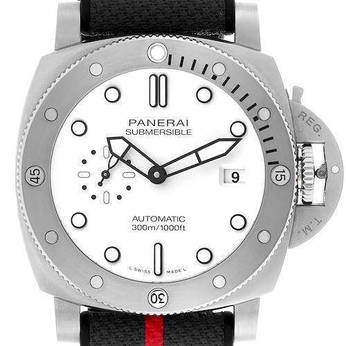 The image shows a front view of the Panerai Submersible PAM01226 Men's Stainless Steel White Dial PAM01226 Men's Stainless Steel White Dial watch with a white dial, bezel, and visible crown guard.