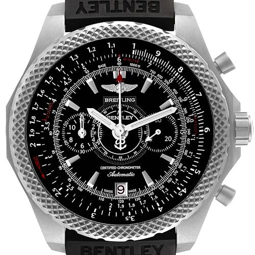 The image shows a close-up of the face of the Breitling Bentley E2736522/BC63 Men's Titanium Black Dial E2736522/BC63 Men's Titanium Black Dial watch, capturing the bezel, dials, and part of the strap.