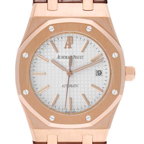 This image shows a front view of the Audemars Piguet Royal Oak 15300OR.OO.D088CR.02 Men's Rose Gold Silver Dial 15300OR.OO.D088CR.02 Men's Rose Gold Silver Dial watch, displaying the dial, hands, and bezel.