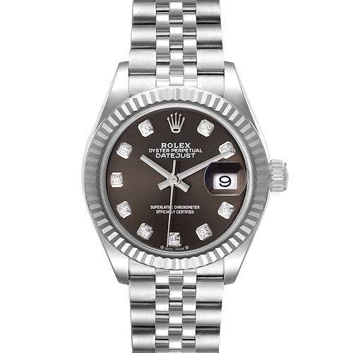 The image shows a front view of a Rolex Datejust 279174 Women's Stainless Steel Grey Dial 279174 Women's Stainless Steel Grey Dial watch, displaying its dial, bezel, crown, and bracelet.