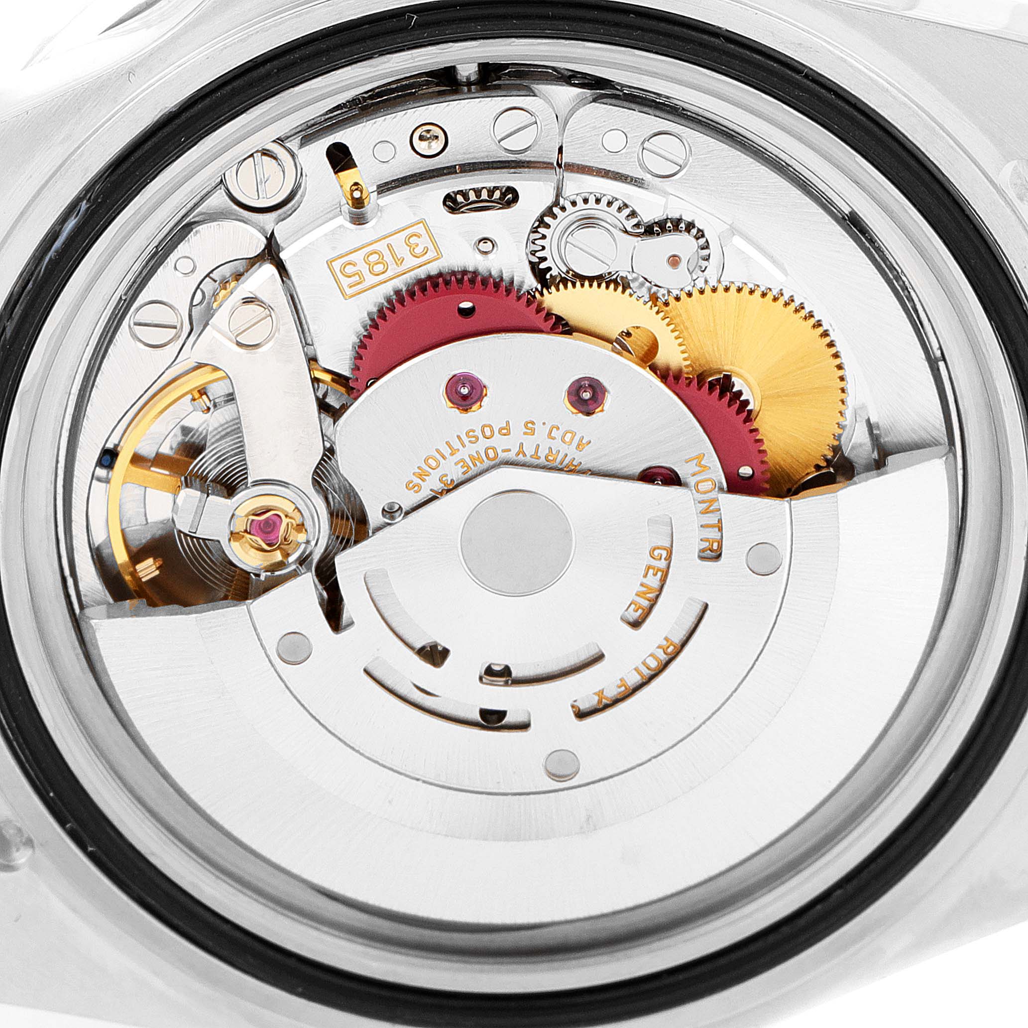 The image shows the inner mechanism and movement of a Rolex GMT-Master 16710 Men's Stainless Steel Black Dial 16710 Men's Stainless Steel Black Dial watch from a back angle.