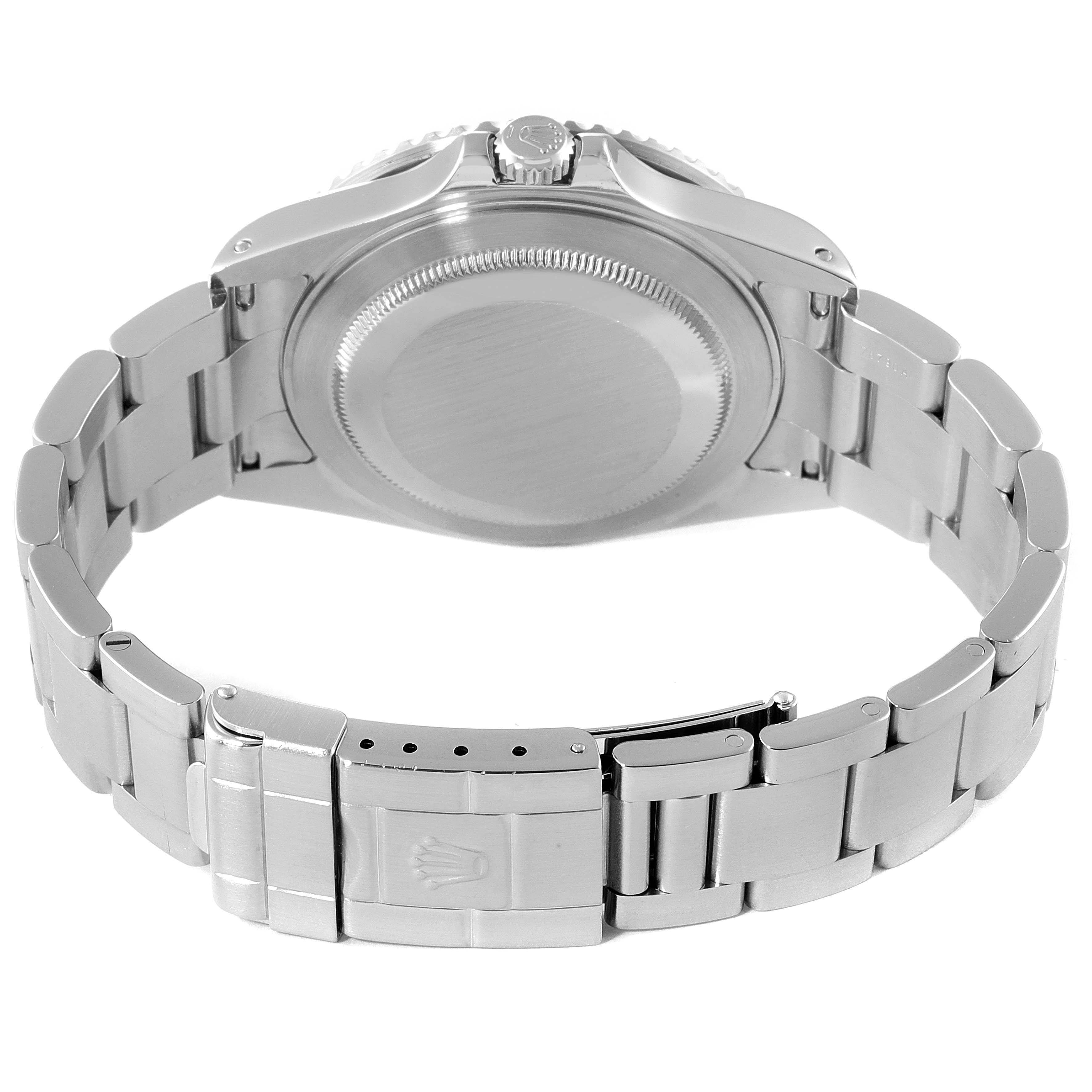 This image shows the back case and bracelet of a Rolex GMT-Master 16710 Men's Stainless Steel Black Dial 16710 Men's Stainless Steel Black Dial watch from a rear angle.