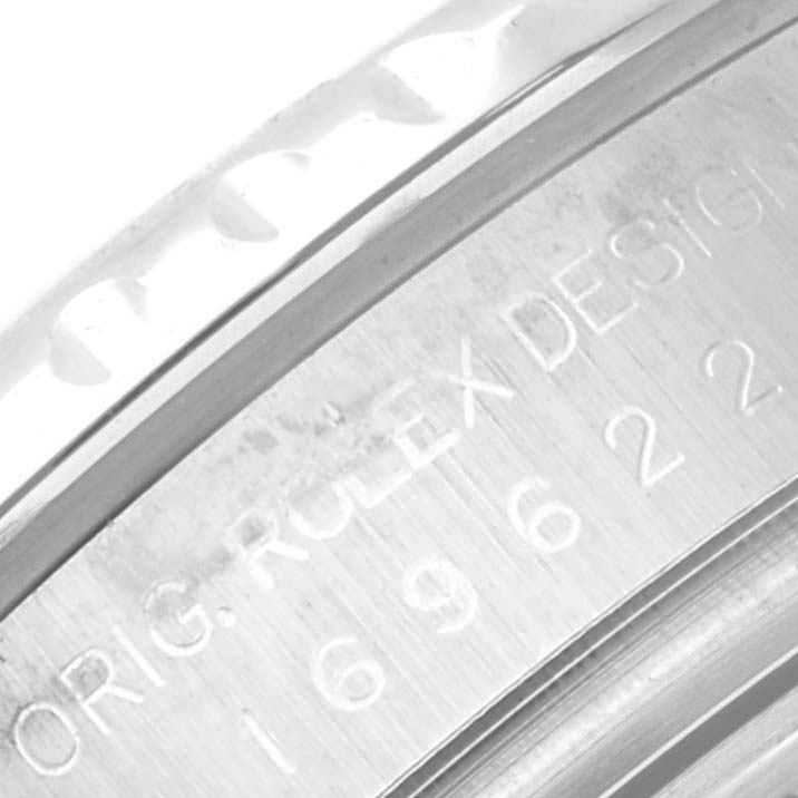 The image shows a close-up of the engraved case or bezel of a Rolex Yacht-Master 169622 Women's Stainless Steel Silver Dial 169622 Women's Stainless Steel Silver Dial watch.