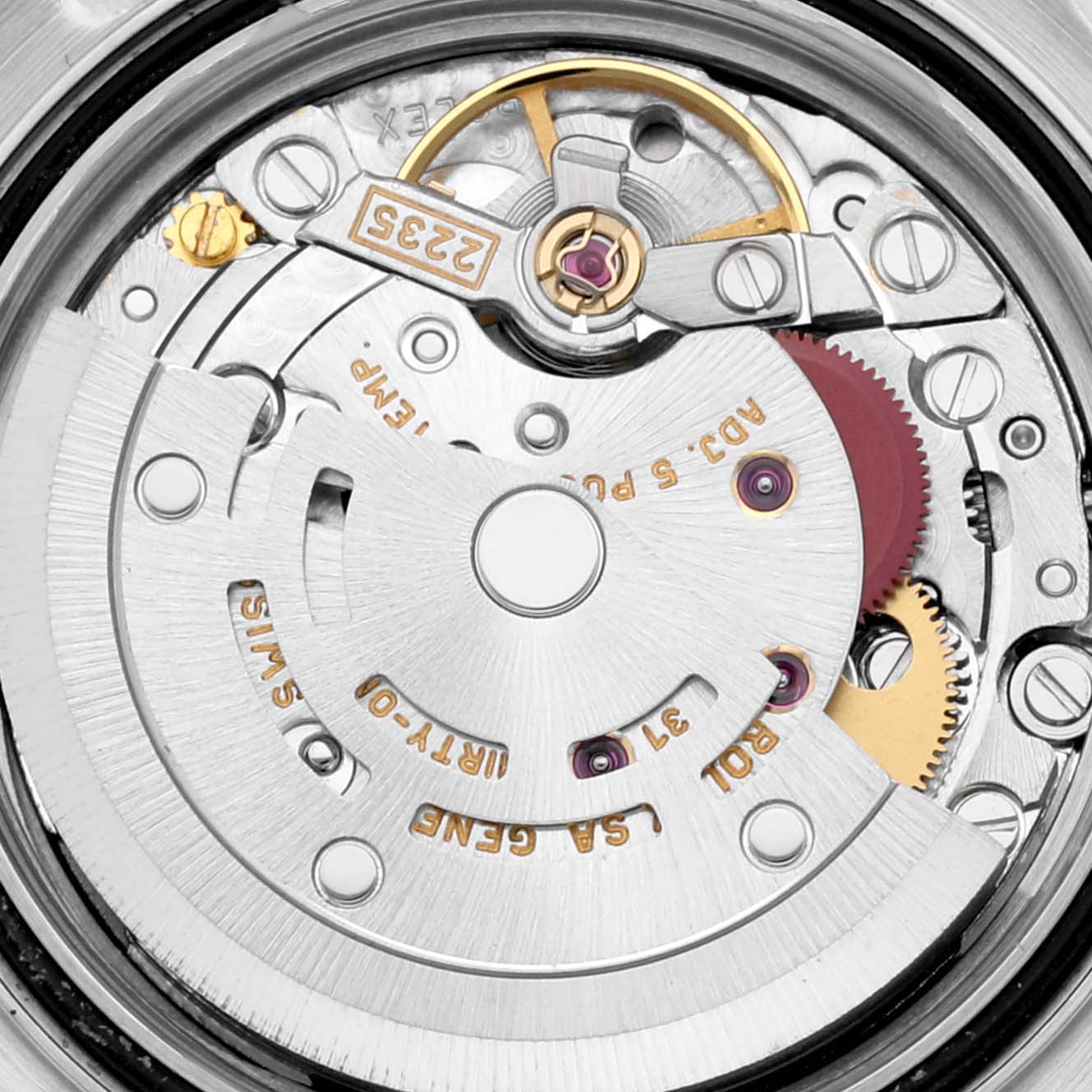 The image shows a close-up view of the movement mechanism of the Rolex Yacht-Master 169622 Women's Stainless Steel Silver Dial 169622 Women's Stainless Steel Silver Dial watch.
