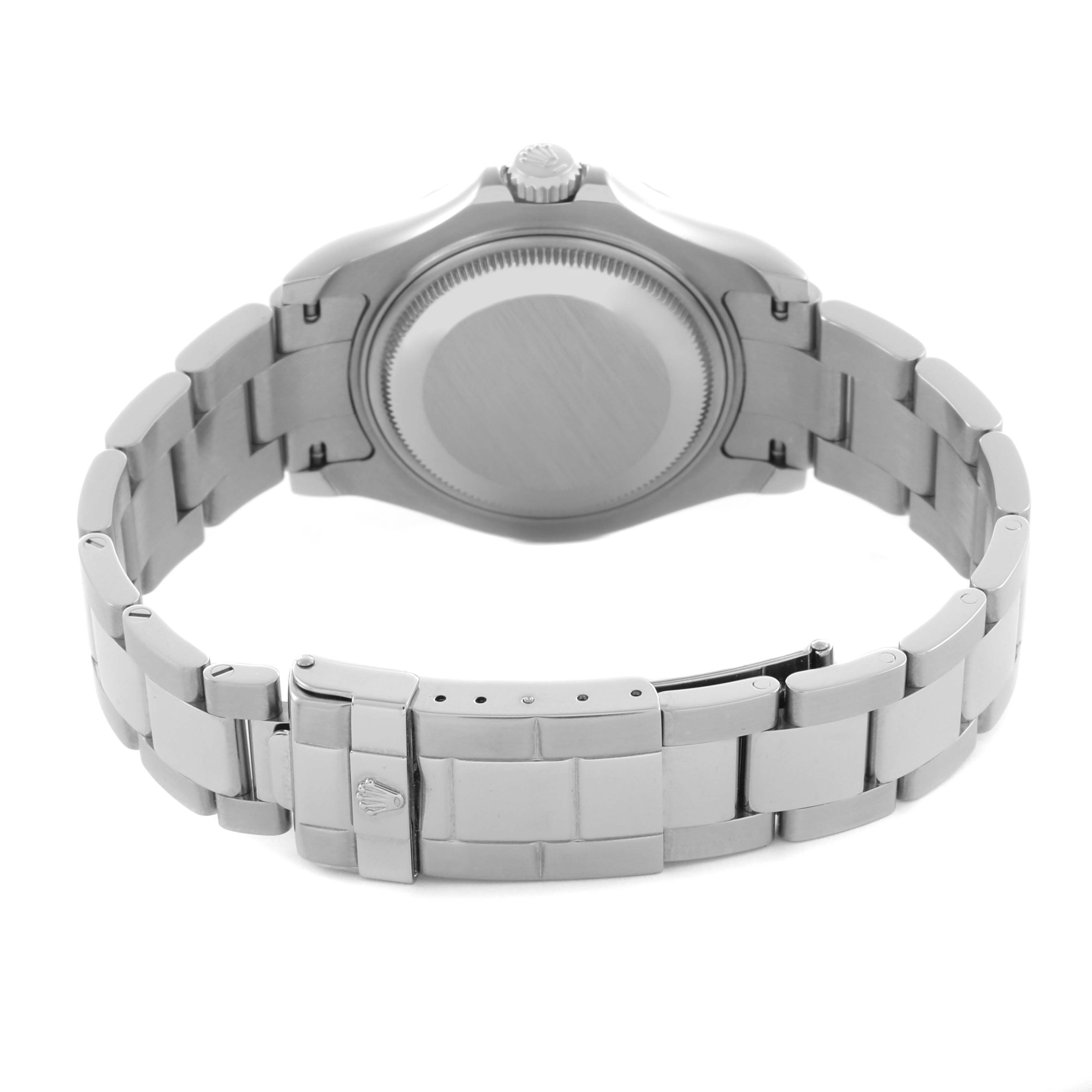 The image shows the back and bracelet clasp of a Rolex Yacht-Master 168622 Men's Stainless Steel Silver Dial 168622 Men's Stainless Steel Silver Dial watch from a rear angle.