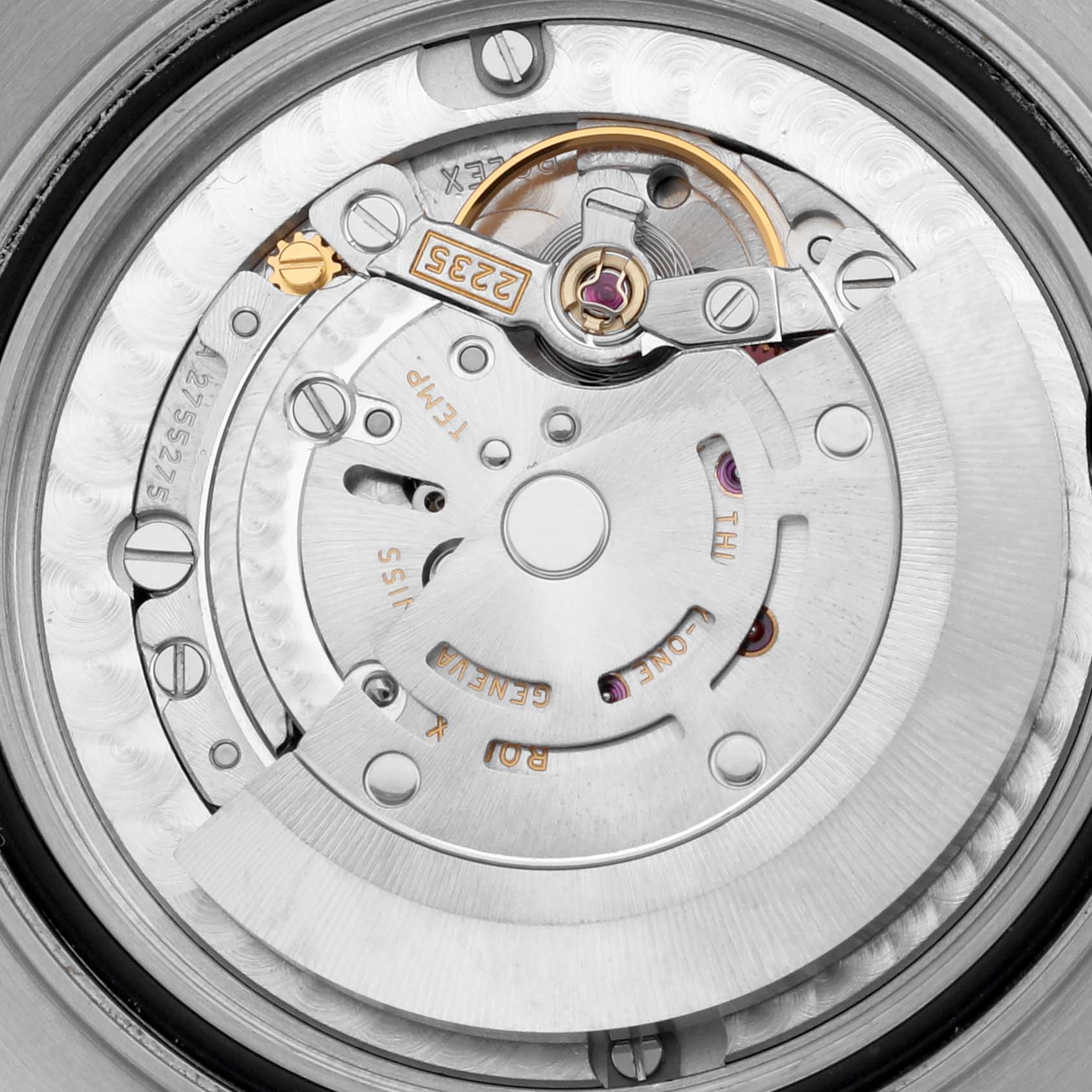 The image shows a close-up of the movement mechanism of the Rolex Yacht-Master 168622 Men's Stainless Steel Silver Dial 168622 Men's Stainless Steel Silver Dial watch.